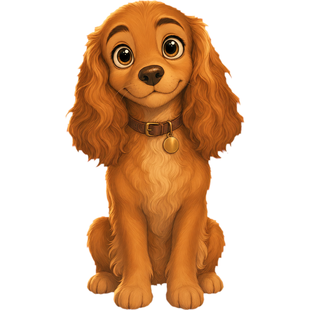 An illustrated golden cocker spaniel sitting neatly and looking straight at you.