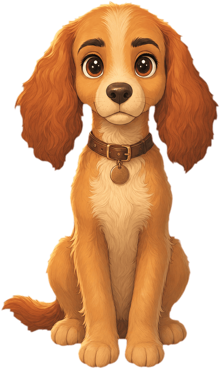 An illustrated tan puppy in a training sit, eyes locked forward and focused.