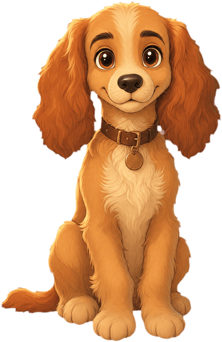 An illustrated tan puppy sitting neatly and alert, looking straight ahead.